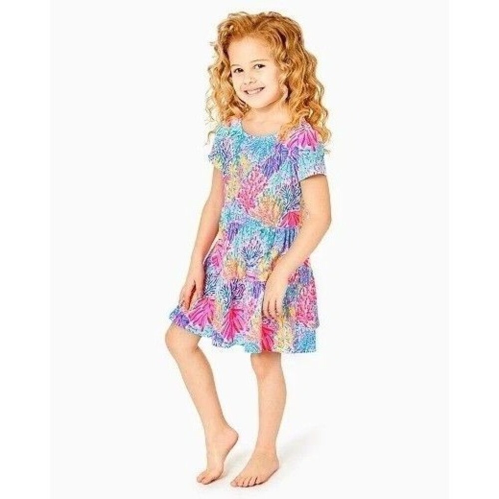 Lilly Pulitzer Girls Mini Geanna Swing Dress Tiered Printed S 4-5 Years 281217